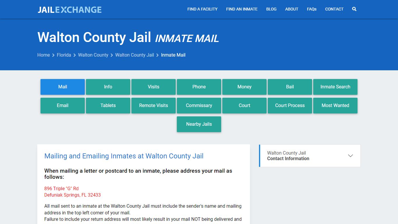 Inmate Mail - Walton County Jail, FL - Jail Exchange